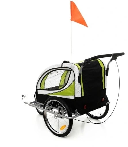 Fietskar kind - met buggy functie - 2-in-1 - 2 zits - groen