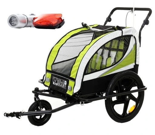 Fietskar kind - met buggy functie - 2-in-1 - 2 zits - groen