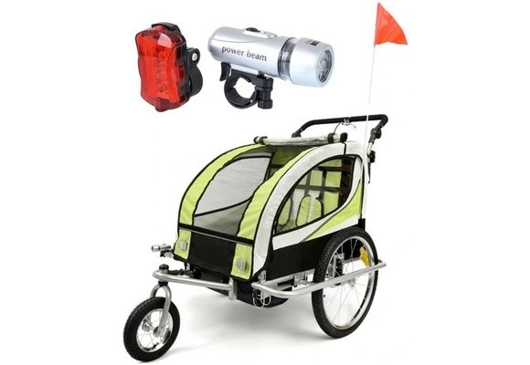 Fietskar kind - met buggy functie - 2-in-1 - 2 zits - groen