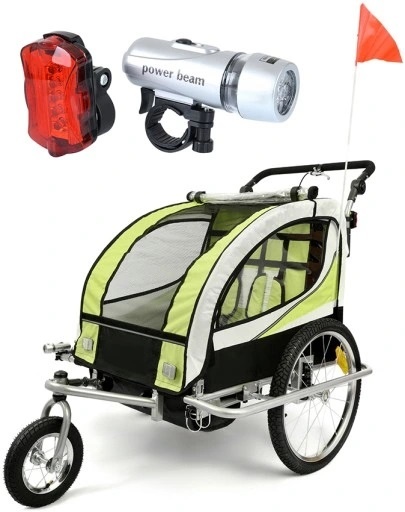 Fietskar kind - met buggy functie - 2-in-1 - 2 zits - groen
