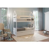 Stapelbed - kinderbed - huisje - 80x160 cm - met bedlade - wit