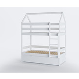 Stapelbed - kinderbed - huisje - 80x160 cm - met bedlade - wit