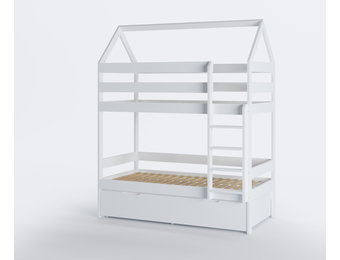 Stapelbed - kinderbed - huisje - 80x160 cm - met bedlade - wit