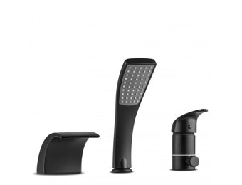 Badkraan met handdouche - waterval - opbouw - 3 gats - zwart
