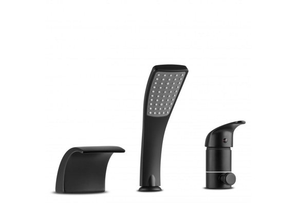 Badkraan met handdouche - waterval - opbouw - 3 gats - zwart