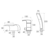 Badkraan met handdouche - waterval - opbouw - 3 gats - zwart