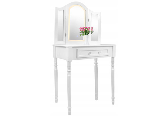 Kaptafel - met spiegel, licht en kruk - 74,5x40x137 cm - wit