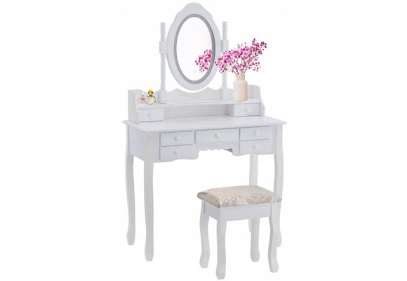 Kaptafel - met spiegel, licht en kruk - 90x40x146 cm - wit