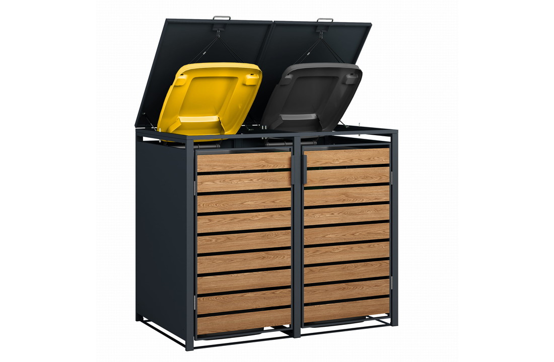 Container ombouw - 2 containers - 132x80x116cm - antraciet houtlook