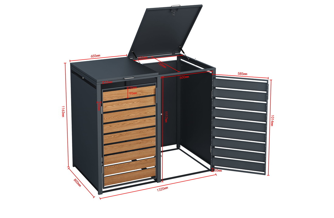 Container ombouw - 2 containers - 132x80x116cm - antraciet houtlook