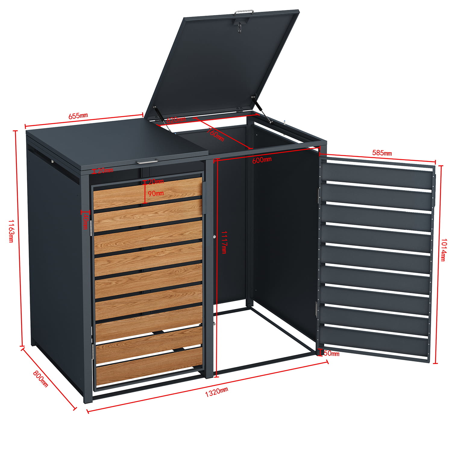 Container ombouw - 2 containers - 132x80x116cm - antraciet houtlook