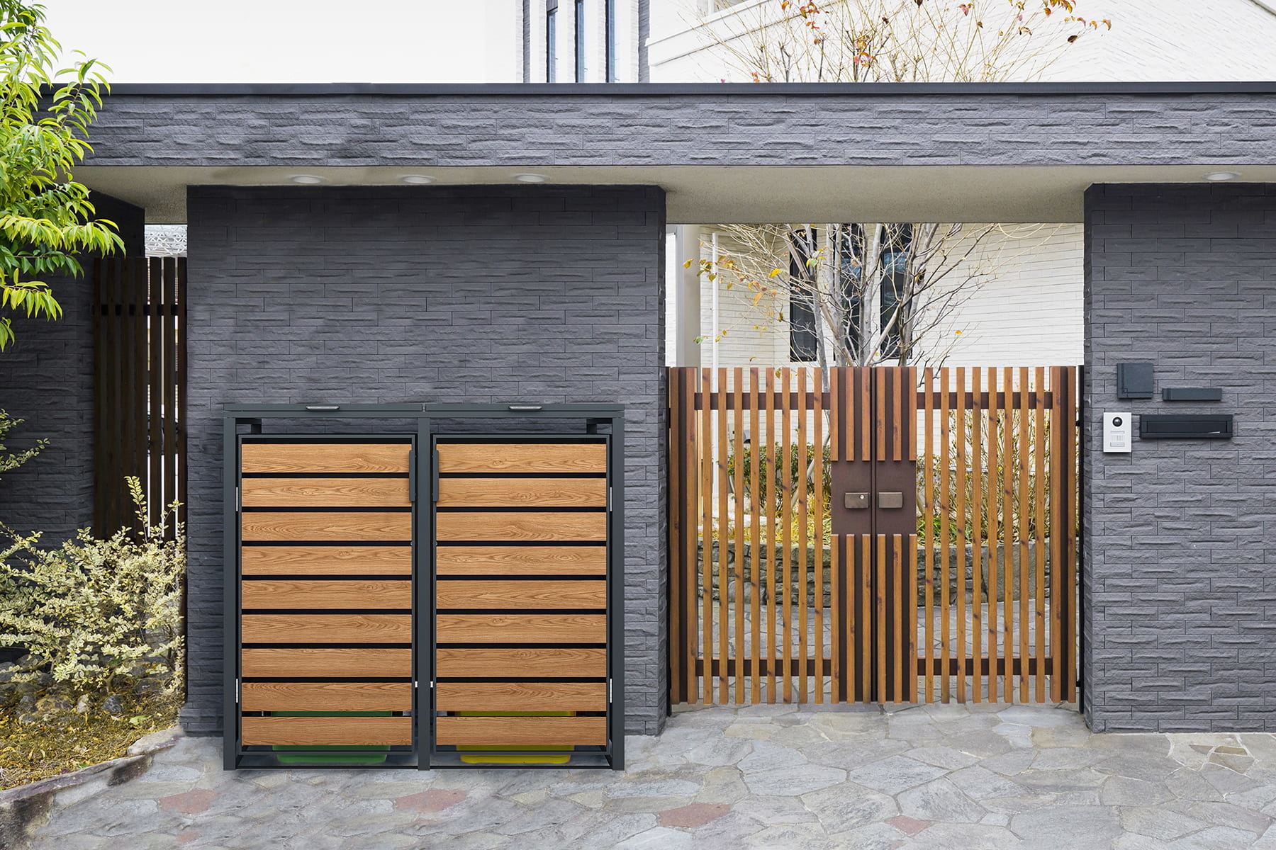 Container ombouw - 2 containers - 132x80x116cm - antraciet houtlook