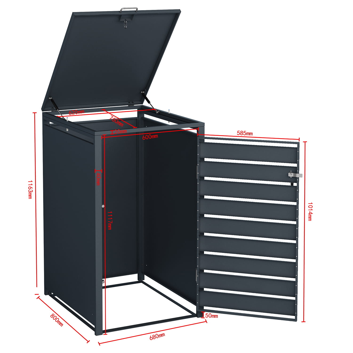 Container ombouw - 1 container - 68x80x116cm - antraciet houtlook