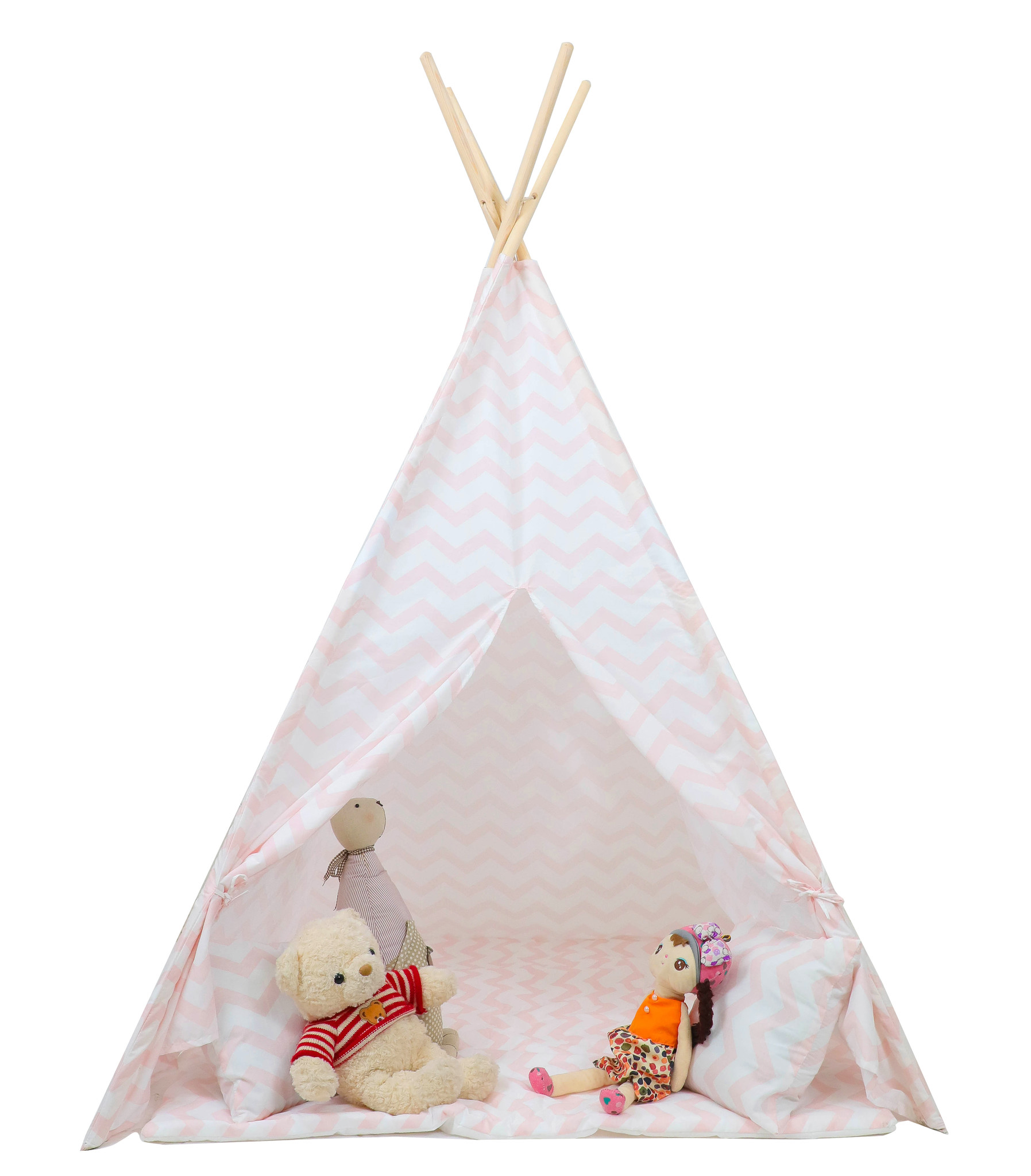 Tipi tent - speeltent met vloermat en kussens – roze - zigzag