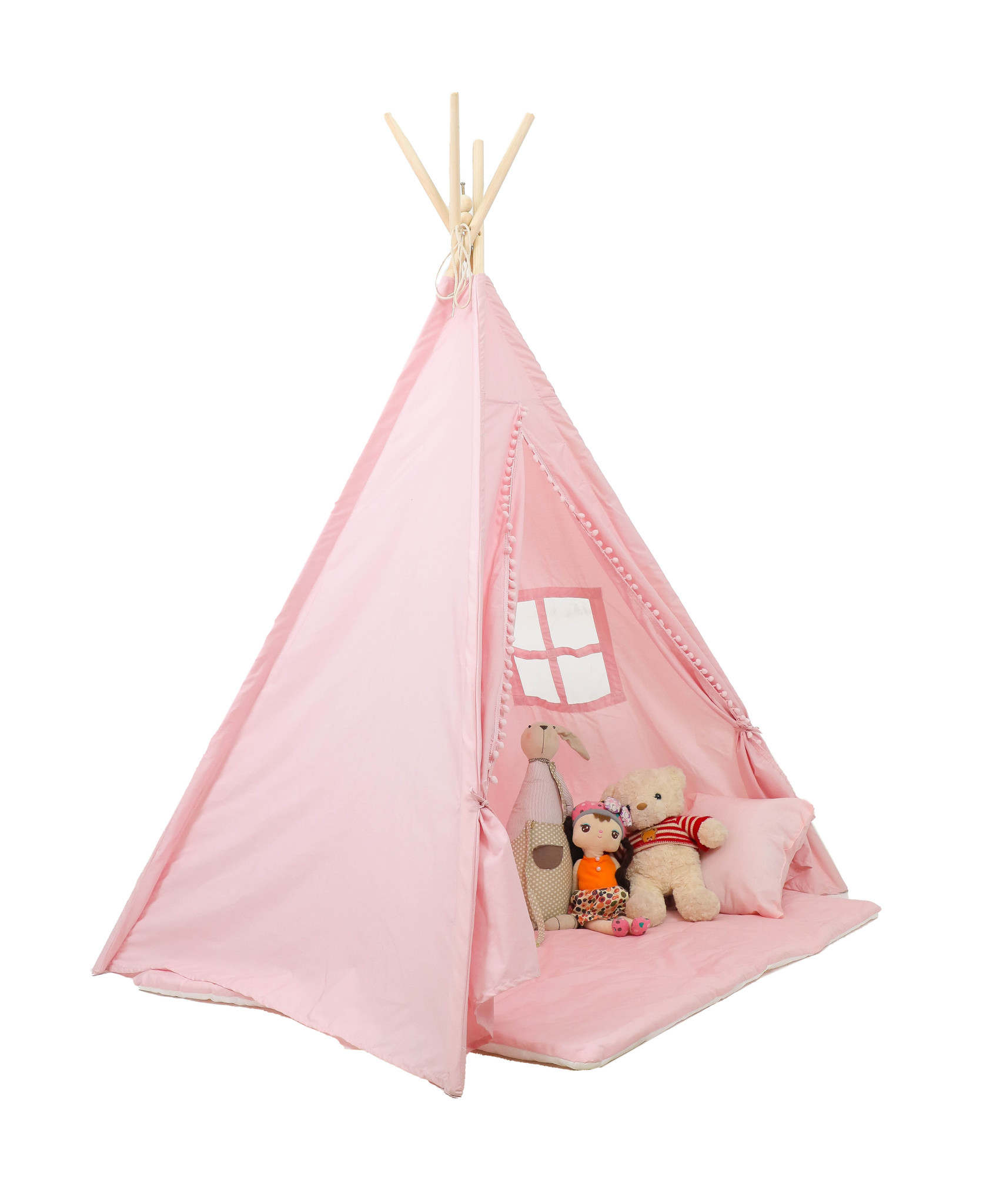 Tipi tent - speeltent met vloermat en kussens – roze