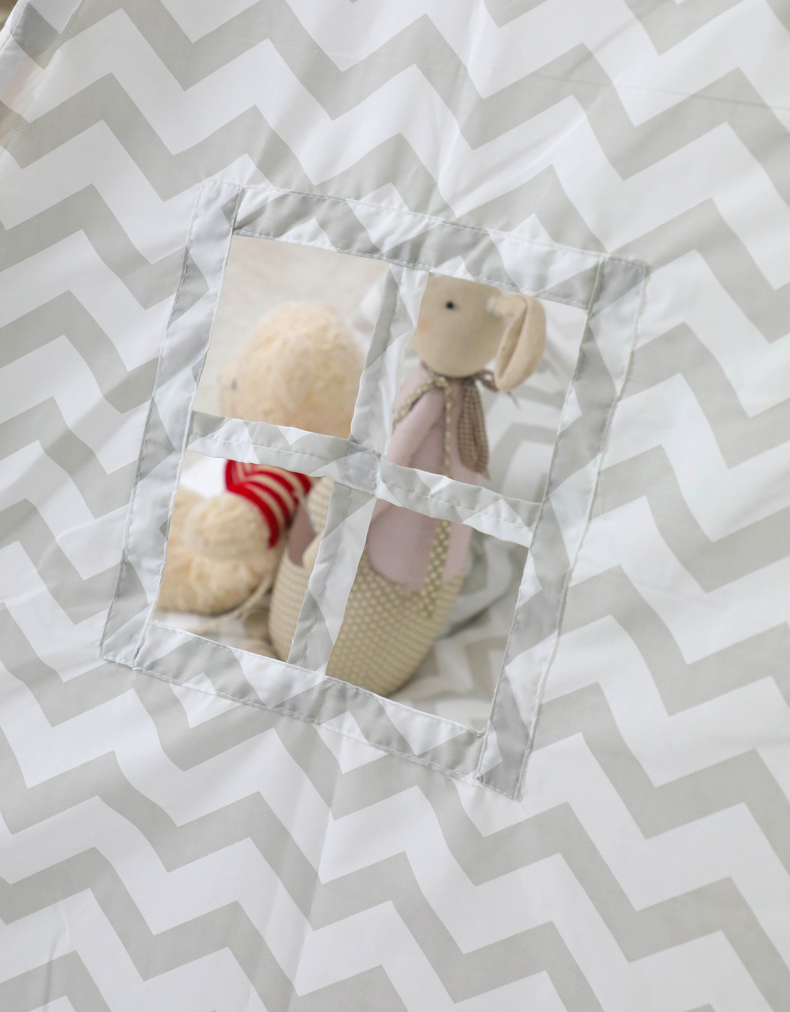 Tipi tent - speeltent met vloermat en kussens – grijs - zigzag