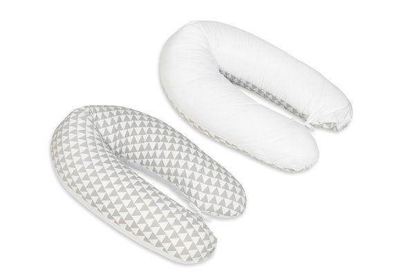 Voedingskussen - 100% katoen - witte/grijze driehoeken - 145 cm