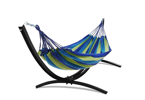 Hangmatframe zwart + blauw groene hangmat - 220x150cm - max. 220kg