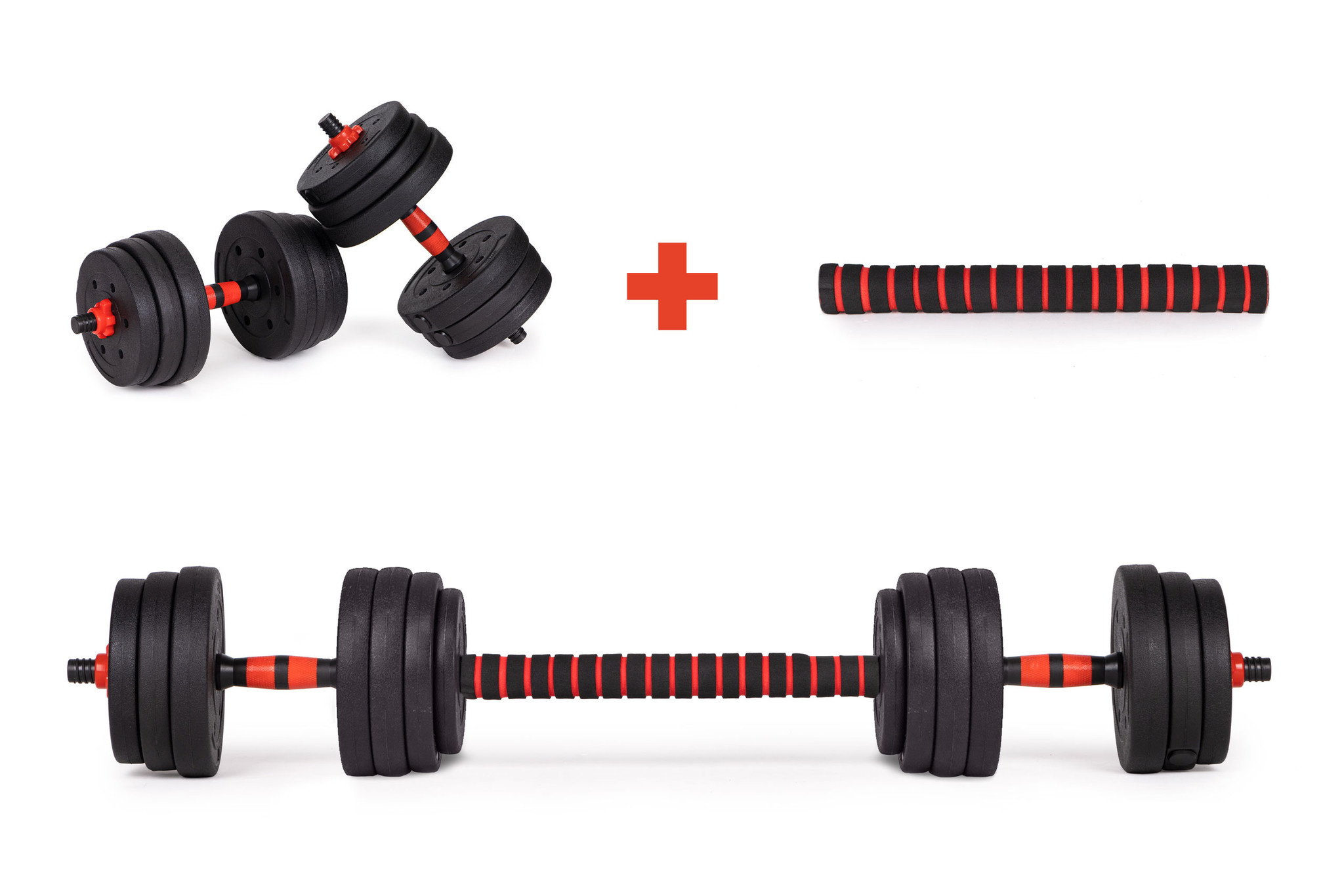 Verstelbare dumbbells - 40kg - 16 gewichten - halterset & stang
