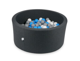 Ballenbak - rond - grafiet - 300 ballen - 90x40 cm - blauw, wit & grijze ballen