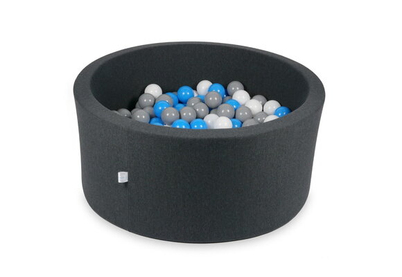 Ballenbak - rond - grafiet - 300 ballen - 90x40 cm - blauw, wit & grijze ballen