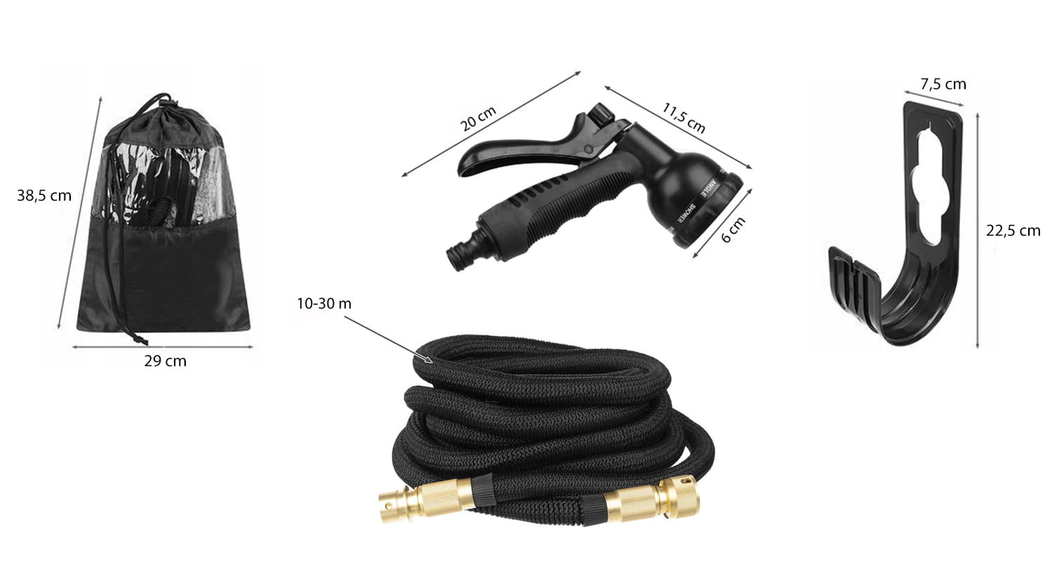 Flexibele tuinslang - 10-30 meter - met sproeipistool - zwart