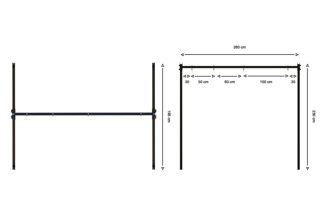 Schommelframe - en hangmat standaard - 260x195x230 cm - zwart