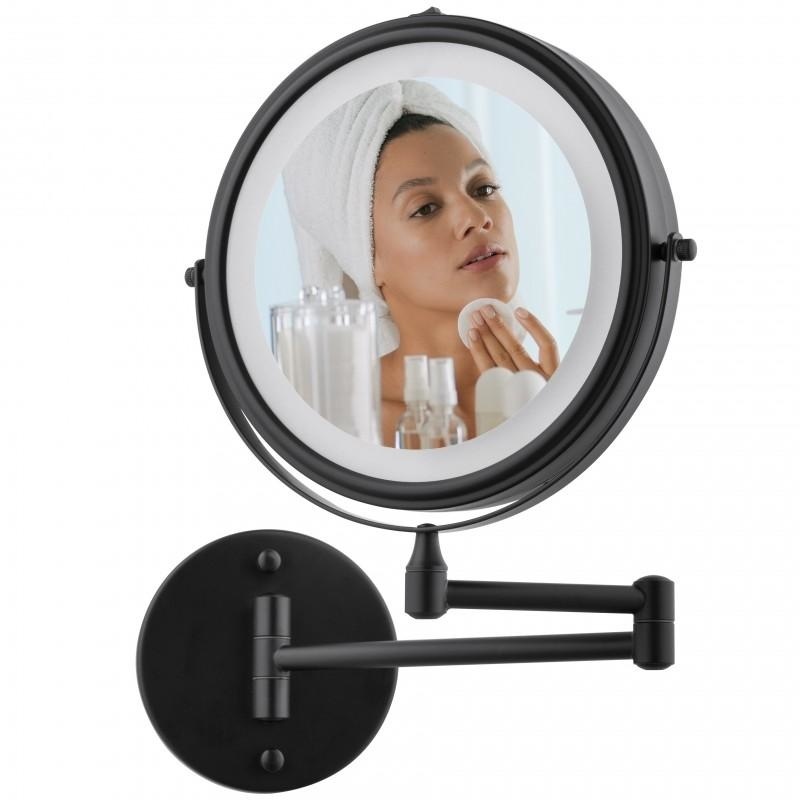 Make up spiegel met licht - zwart - rond 20 cm - met knikarm 