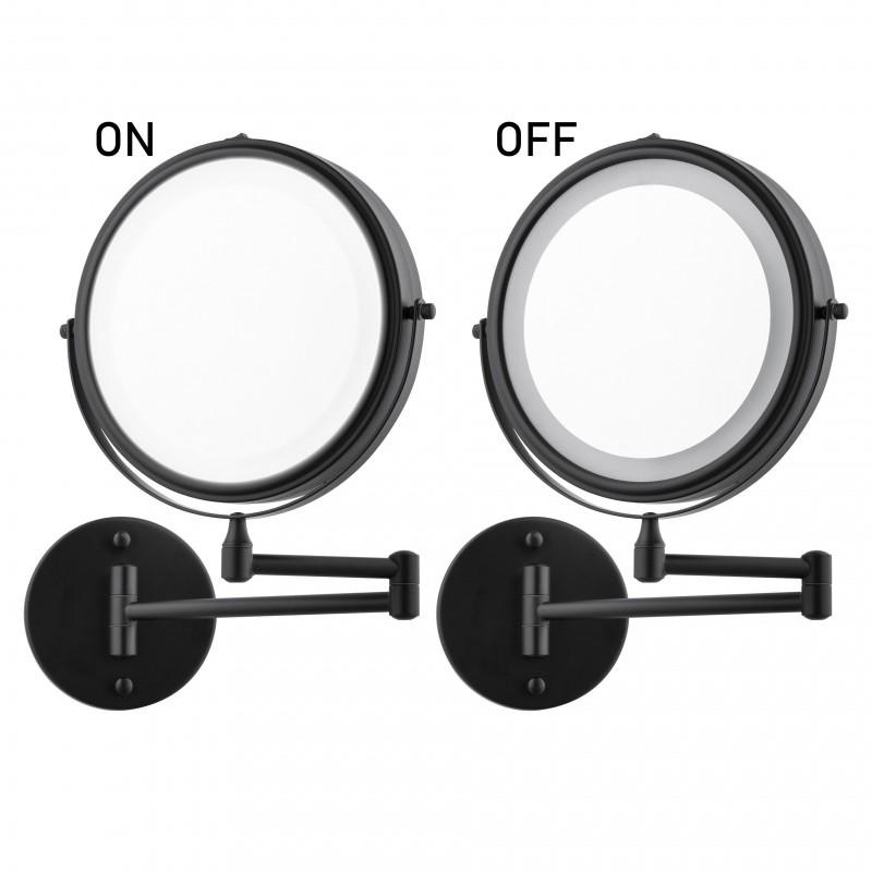 Make up spiegel met licht - zwart - rond 20 cm - met knikarm