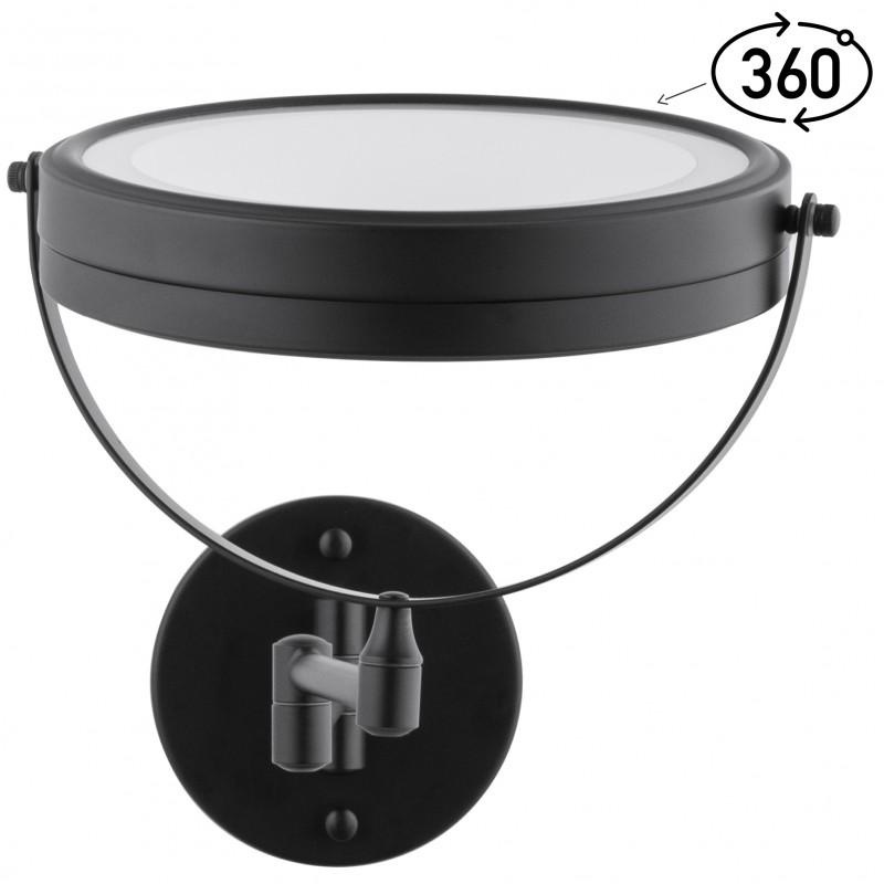 Make up spiegel met licht - zwart - rond 20 cm - met knikarm