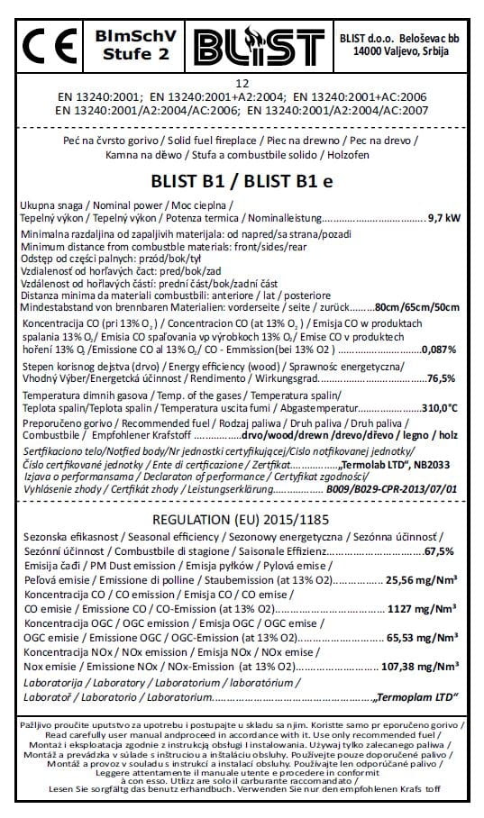 Houtkachel - binnen - vrijstaand - 12 KW - staal