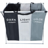 Wasmand - 3 vakken - opvouwbaar - 66x38x61 cm - zwart wit grijs