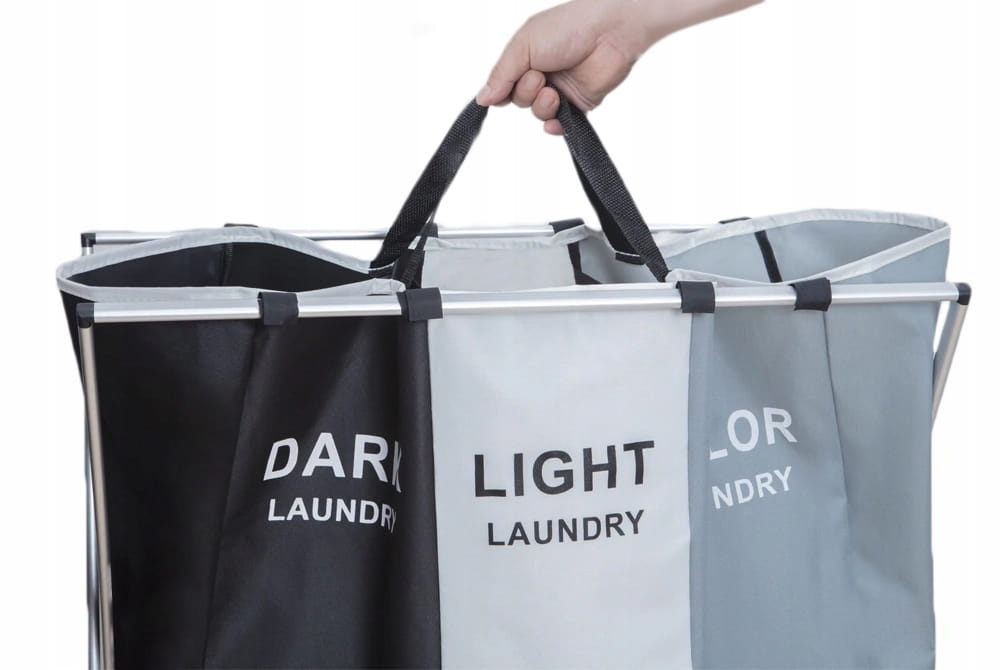 Wasmand - 3 vakken - opvouwbaar - 66x38x61 cm - zwart wit grijs