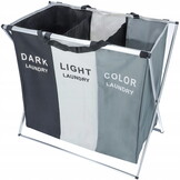 Wasmand - 3 vakken - opvouwbaar - 66x38x61 cm - zwart wit grijs