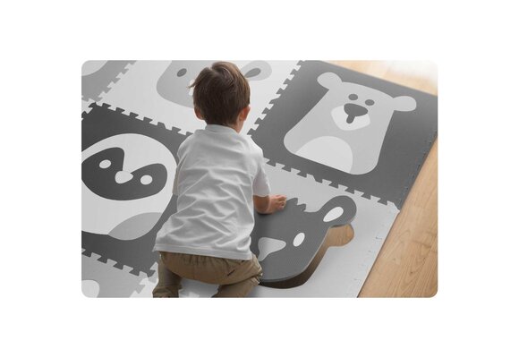 Foam puzzel speelmat 180x180cm - 9 stuks - grijze dieren
