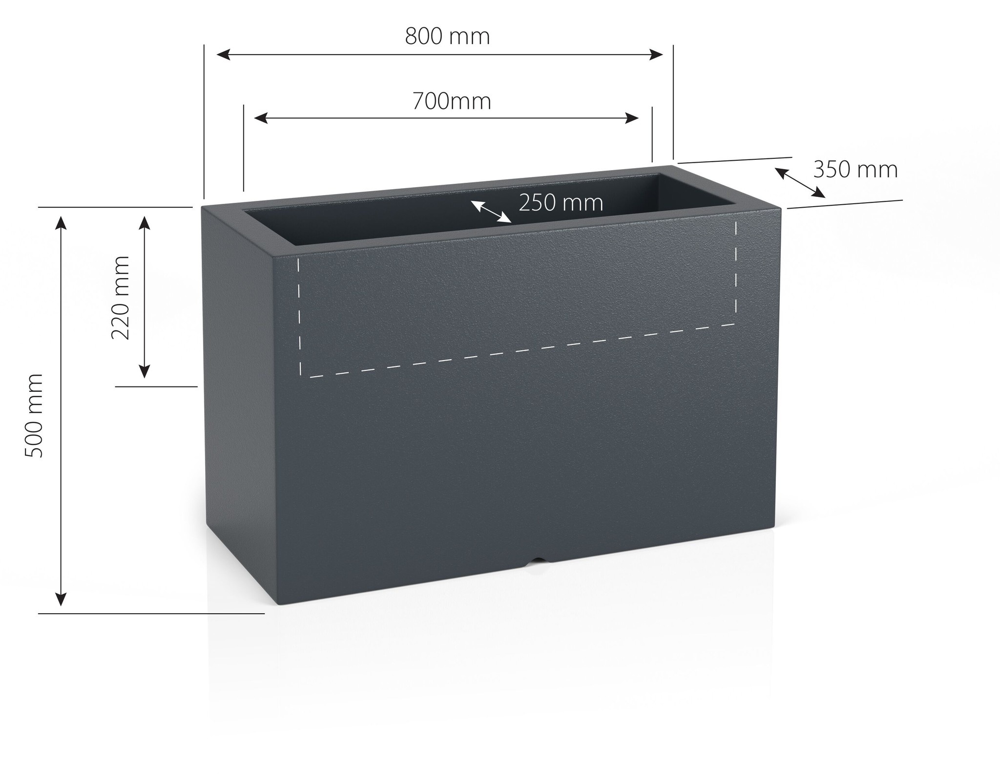 Plantenbak buiten - met LED verlichting - 80x35x50 cm - wit