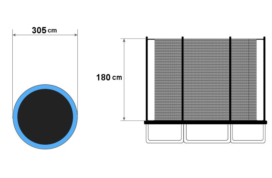 Trampoline net 305 cm binnenrand 6 palen 10Ft
