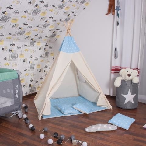 Tipi speeltent - 120x100x160 cm – blauwe sterrenhemel