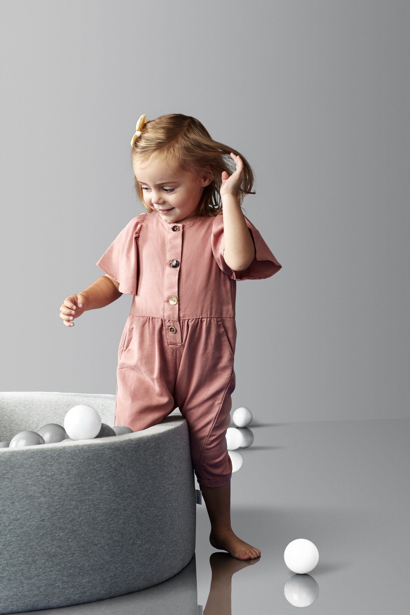 Ballenbak - rond - 90x40 cm - met 200 ballen - grijs, wit