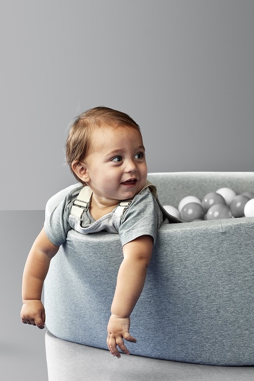 Ballenbak - rond - 90x40 cm - met 200 ballen - grijs, wit