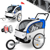 Fietskar kind - fietsaanhanger - 2-zits - schokbreker - blauw