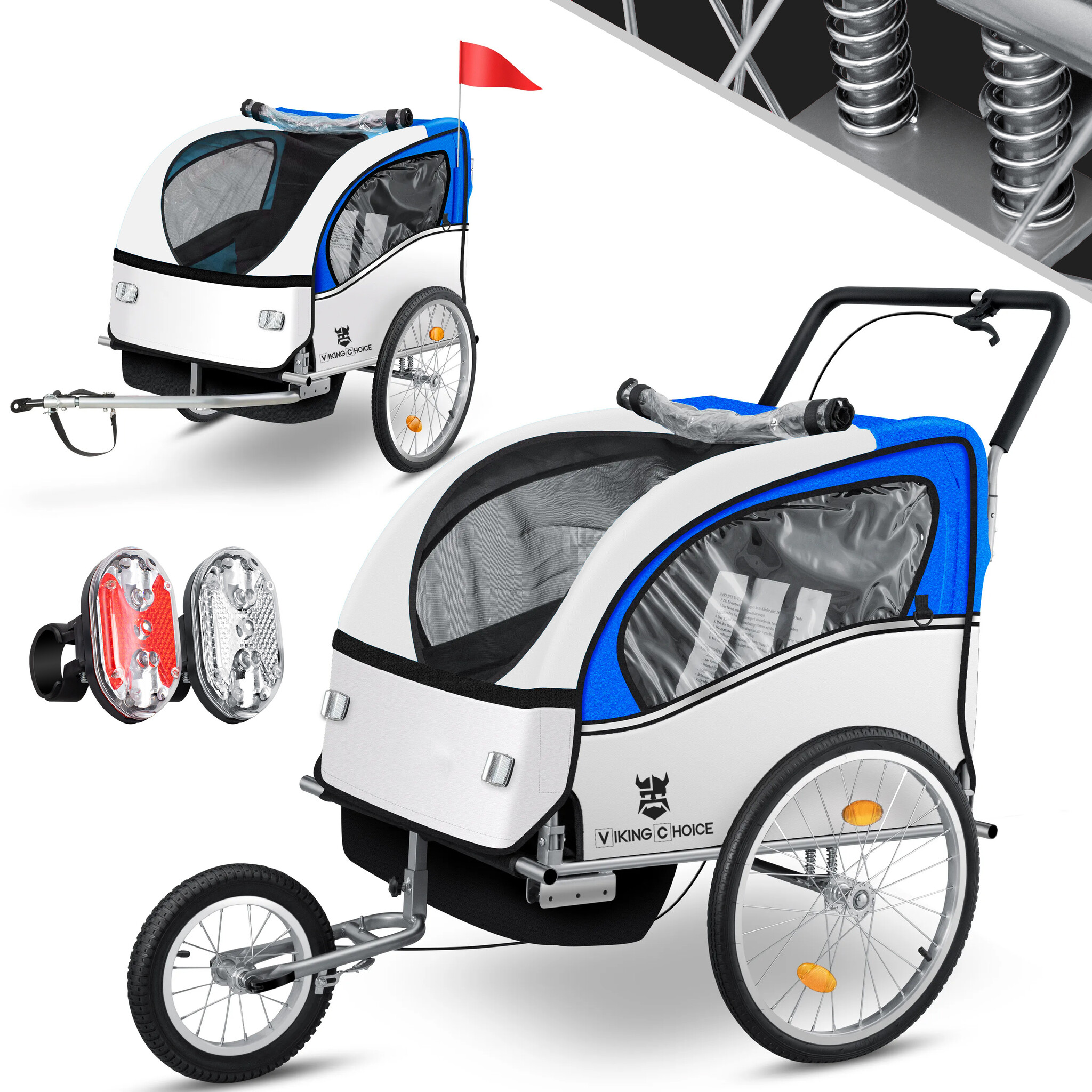 Fietskar kind - fietsaanhanger - 2-zits - schokbreker - blauw