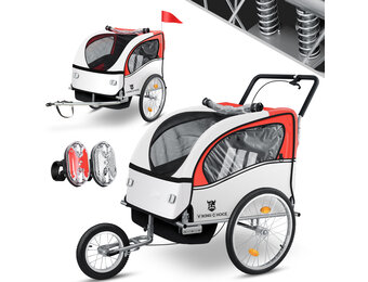 Fietskar kind - fietsaanhanger - 2-zits - schokbreker - rood