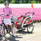 Fietskar kind - met buggy functie - 2-in-1 - 2 zits - rood