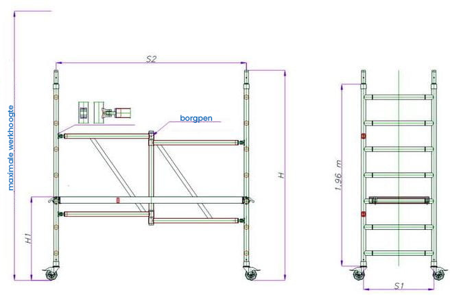 Kamersteiger - max. 290 cm werkhoogte - opvouwbaar