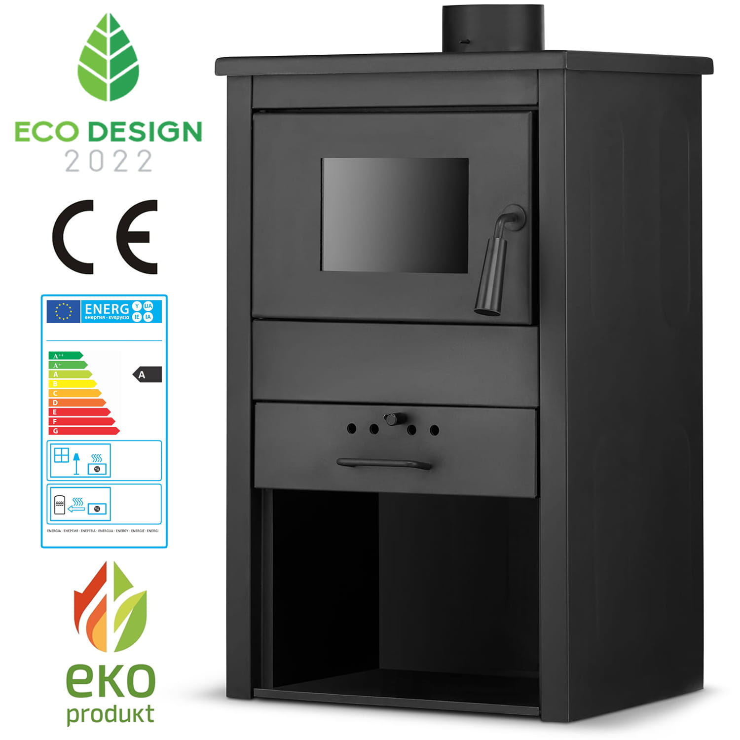 Vrijstaande houtkachel - met CV aansluiting - 10 kW