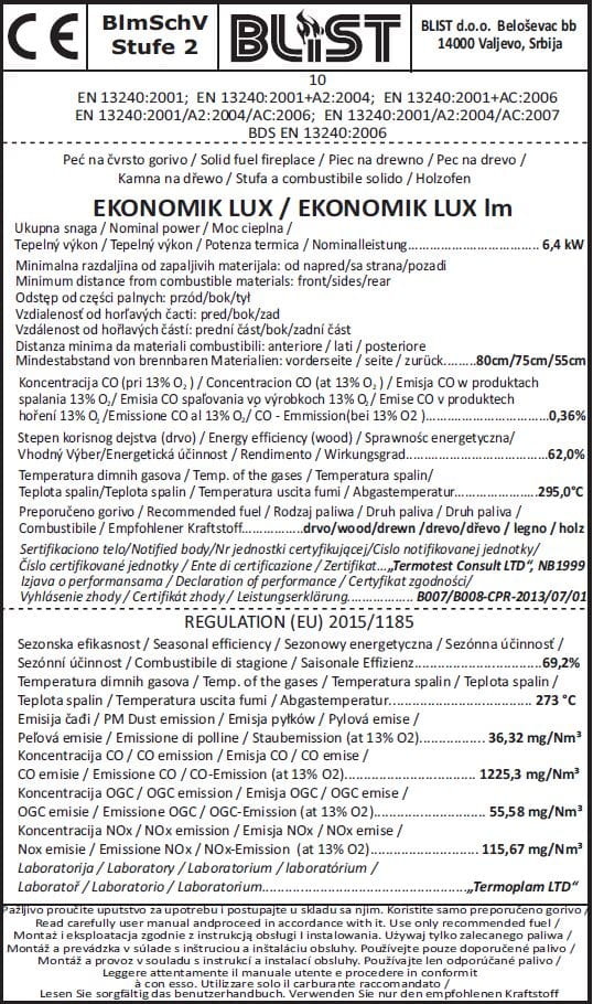 Vrijstaande houtkachel - 8,0 kW - antraciet
