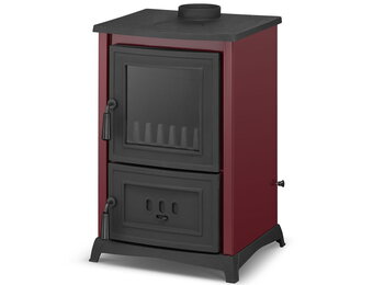 Houtkachel gietijzer - 8,5kW - kookplaat & haard - bordeaux rood