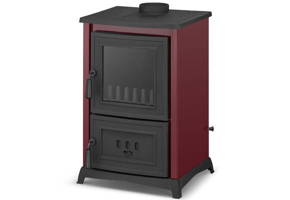 Houtkachel gietijzer - 8,5kW - kookplaat & haard - bordeaux rood