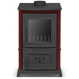 Houtkachel gietijzer - 8,5kW - kookplaat & haard - bordeaux rood